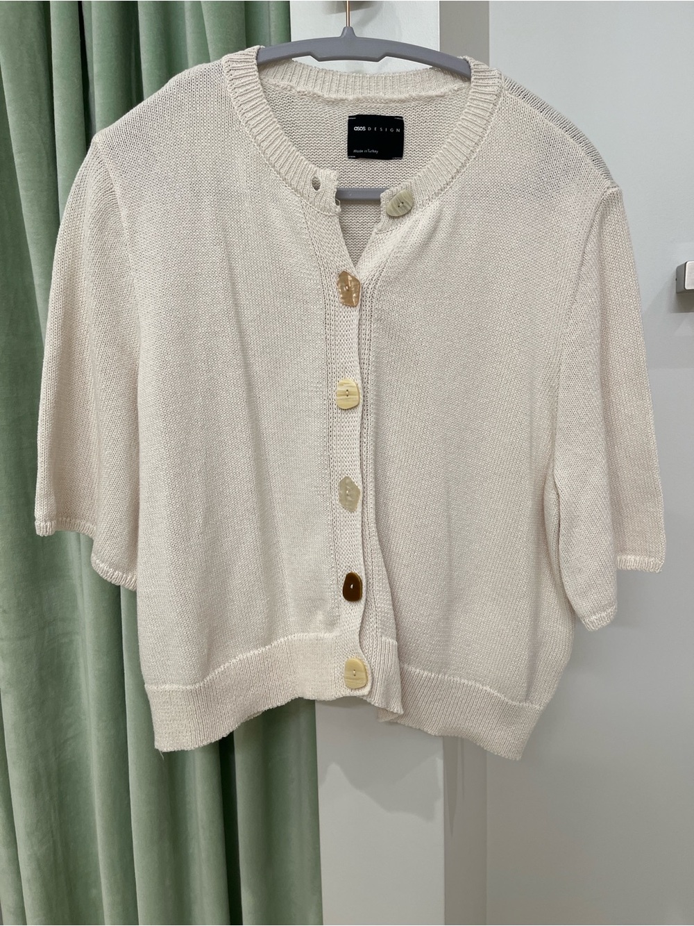 asos mismatch button shirt sleeve sweater
